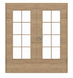 Frontansicht von GARANT Doppelflügeltür inkl. Zarge Quer Authentic Risseiche CPL mit Lichtausschnitt LA-DIN Sprosse SP1