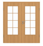 Frontansicht von GARANT Doppelflügeltür inkl. Zarge Eiche Premium CPL mit Lichtausschnitt LA-DIN Sprosse SP1