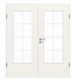 Frontansicht von GARANT Doppelflügeltür inkl. Zarge Weißlack 9016 mit Lichtausschnitt LA-DIN Sprosse SP1