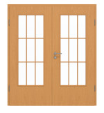 Frontansicht von GARANT Doppelflügeltür inkl. Zarge Buche Exklusiv CPL mit Lichtausschnitt LA-DIN Sprosse SP2