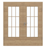 Frontansicht von GARANT Doppelflügeltür inkl. Zarge Quer Authentic Risseiche CPL mit Lichtausschnitt LA-DIN Sprosse SP2