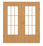 Frontansicht von GARANT Doppelflügeltür inkl. Zarge Eiche Premium CPL mit Lichtausschnitt LA-DIN Sprosse SP2