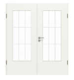 Frontansicht von GARANT Doppelflügeltür inkl. Zarge Weißlack 9016 mit Lichtausschnitt LA-DIN Sprosse SP2