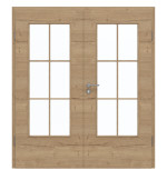 Frontansicht von GARANT Doppelflügeltür inkl. Zarge Quer Authentic Risseiche CPL mit Lichtausschnitt LA-DIN Sprosse SP4