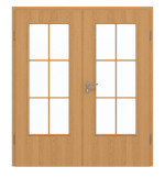 Frontansicht von GARANT Doppelflügeltür inkl. Zarge Eiche Premium CPL mit Lichtausschnitt LA-DIN Sprosse SP4