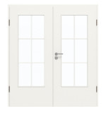 Frontansicht von GARANT Doppelflügeltür inkl. Zarge Weißlack 9016 mit Lichtausschnitt LA-DIN Sprosse SP4