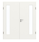 Frontansicht von GARANT Doppelflügeltür inkl. Zarge Weißlack 9016 mit Lichtausschnitt LA-4 bandseitig