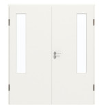 Frontansicht von GARANT Doppelflügeltür inkl. Zarge Weißlack 9016 mit Lichtausschnitt LA-5 bandseitig