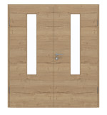 Frontansicht von GARANT Doppelflügeltür inkl. Zarge Quer Authentic Risseiche CPL mit Lichtausschnitt LA-5 mittig