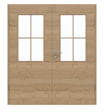 Frontansicht von GARANT Doppelflügeltür inkl. Zarge Quer Authentic Risseiche CPL mit Lichtausschnitt LA-6 Sprosse SP0