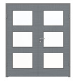 Frontansicht von LEBO Doppelflügeltür Cotton Like Hygge Grau ähnl. RAL 7037 Versio mit Lichtausschnitt LA 11 inkl. Zarge