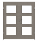 Frontansicht von LEBO Doppelflügeltür Cotton Like Taupe Versio mit Lichtausschnitt LA 11 inkl. Zarge