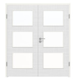 Frontansicht von LEBO Doppelflügeltür Cotton Like Weiß ähnl. RAL 9016 Versio mit Lichtausschnitt LA 11 inkl. Zarge