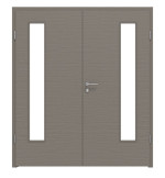 Frontansicht von LEBO Doppelflügeltür Strukturiert Taupe Versio mit Lichtausschnitt LA 24 bandseitig inkl. Zarge