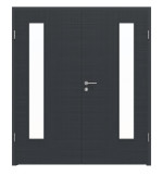 Frontansicht von LEBO Doppelflügeltür Cotton Like Anthrazit ähnl. RAL 7016 Versio mit Lichtausschnitt LA 24 bandseitig inkl. Zarge