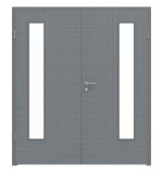 Frontansicht von LEBO Doppelflügeltür Cotton Like Hygge Grau ähnl. RAL 7037 Versio mit Lichtausschnitt LA 24 bandseitig inkl. Zarge