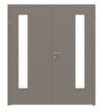 Frontansicht von LEBO Doppelflügeltür Cotton Like Taupe Versio mit Lichtausschnitt LA 24 bandseitig inkl. Zarge