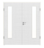 Frontansicht von LEBO Doppelflügeltür Cotton Like Weiß ähnl. RAL 9016 Versio mit Lichtausschnitt LA 24 bandseitig inkl. Zarge