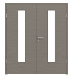 Frontansicht von LEBO Doppelflügeltür Strukturiert Taupe Versio mit Lichtausschnitt LA 24 mittig inkl. Zarge