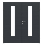 Frontansicht von LEBO Doppelflügeltür Cotton Like Anthrazit ähnl. RAL 7016 Versio mit Lichtausschnitt LA 24 mittig inkl. Zarge