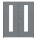 Frontansicht von LEBO Doppelflügeltür Cotton Like Hygge Grau ähnl. RAL 7037 Versio mit Lichtausschnitt LA 24 mittig inkl. Zarge