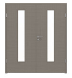 Frontansicht von LEBO Doppelflügeltür Cotton Like Taupe Versio mit Lichtausschnitt LA 24 mittig inkl. Zarge