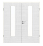 Frontansicht von LEBO Doppelflügeltür Cotton Like Weiß ähnl. RAL 9016 Versio mit Lichtausschnitt LA 24 mittig inkl. Zarge