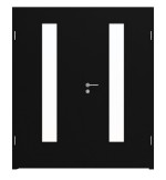 Frontansicht von LEBO Doppelflügeltür Ultramatt Schwarz ähnl. RAL 9005 Versio mit Lichtausschnitt LA 24 mittig inkl. Zarge