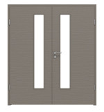 Frontansicht von LEBO Doppelflügeltür Strukturiert Taupe Versio mit Lichtausschnitt LA 24 schlossseitig inkl. Zarge