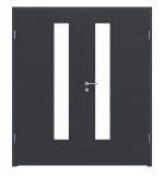 Frontansicht von LEBO Doppelflügeltür Cotton Like Anthrazit ähnl. RAL 7016 Versio mit Lichtausschnitt LA 24 schlossseitig inkl. Zarge