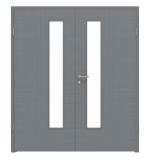 Frontansicht von LEBO Doppelflügeltür Cotton Like Hygge Grau ähnl. RAL 7037 Versio mit Lichtausschnitt LA 24 schlossseitig inkl. Zarge