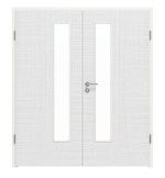 Frontansicht von LEBO Doppelflügeltür Cotton Like Weiß ähnl. RAL 9016 Versio mit Lichtausschnitt LA 24 schlossseitig inkl. Zarge