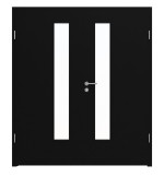 Frontansicht von LEBO Doppelflügeltür Ultramatt Schwarz ähnl. RAL 9005 Versio mit Lichtausschnitt LA 24 schlossseitig inkl. Zarge