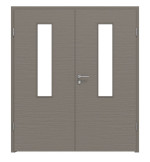 Frontansicht von LEBO Doppelflügeltür Strukturiert Taupe Versio mit Lichtausschnitt LA 4 mittig inkl. Zarge