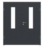 Frontansicht von LEBO Doppelflügeltür Cotton Like Anthrazit ähnl. RAL 7016 Versio mit Lichtausschnitt LA 4 mittig inkl. Zarge