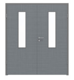 Frontansicht von LEBO Doppelflügeltür Cotton Like Hygge Grau ähnl. RAL 7037 Versio mit Lichtausschnitt LA 4 mittig inkl. Zarge