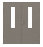 Frontansicht von LEBO Doppelflügeltür Cotton Like Taupe Versio mit Lichtausschnitt LA 4 mittig inkl. Zarge