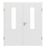 Frontansicht von LEBO Doppelflügeltür Cotton Like Weiß ähnl. RAL 9016 Versio mit Lichtausschnitt LA 4 mittig inkl. Zarge