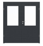 Frontansicht von LEBO Doppelflügeltür Cotton Like Anthrazit ähnl. RAL 7016 Versio mit Lichtausschnitt LA 7 inkl. Zarge