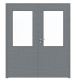 Frontansicht von LEBO Doppelflügeltür Cotton Like Hygge Grau ähnl. RAL 7037 Versio mit Lichtausschnitt LA 7 inkl. Zarge