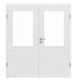 Frontansicht von LEBO Doppelflügeltür Cotton Like Weiß ähnl. RAL 9016 Versio mit Lichtausschnitt LA 7 inkl. Zarge