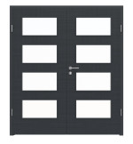 Frontansicht von LEBO Doppelflügeltür Cotton Like Anthrazit ähnl. RAL 7016 Versio mit Lichtausschnitt LA 9 inkl. Zarge