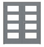 Frontansicht von LEBO Doppelflügeltür Cotton Like Hygge Grau ähnl. RAL 7037 Versio mit Lichtausschnitt LA 9 inkl. Zarge