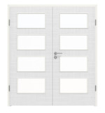 Frontansicht von LEBO Doppelflügeltür Cotton Like Weiß ähnl. RAL 9016 Versio mit Lichtausschnitt LA 9 inkl. Zarge