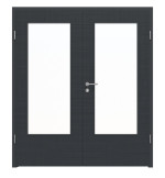 Frontansicht von LEBO Doppelflügeltür Cotton Like Anthrazit ähnl. RAL 7016 Versio mit Lichtausschnitt LA-DIN inkl. Zarge