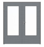 Frontansicht von LEBO Doppelflügeltür Cotton Like Hygge Grau ähnl. RAL 7037 Versio mit Lichtausschnitt LA-DIN inkl. Zarge