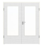 Frontansicht von LEBO Doppelflügeltür Cotton Like Weiß ähnl. RAL 9016 Versio mit Lichtausschnitt LA-DIN inkl. Zarge
