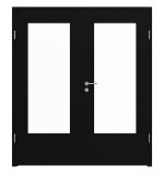 Frontansicht von LEBO Doppelflügeltür Ultramatt Schwarz ähnl. RAL 9005 Versio mit Lichtausschnitt LA-DIN inkl. Zarge