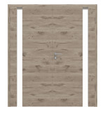 Frontansicht von HÖRMANN Doppelflügeltür Pure 1 Nordeiche quer Duradecor DesignLine mit Lichtausschnitt Bandseite mit Zarge