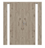 Frontansicht von HÖRMANN Doppelflügeltür Pure 1 Nordeiche Duradecor DesignLine mit Lichtausschnitt Bandseite mit Zarge